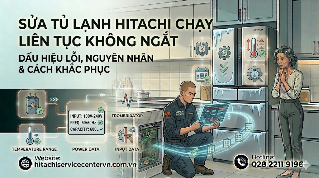 Sửa tủ lạnh Hitachi chạy liên tục không ngắt
